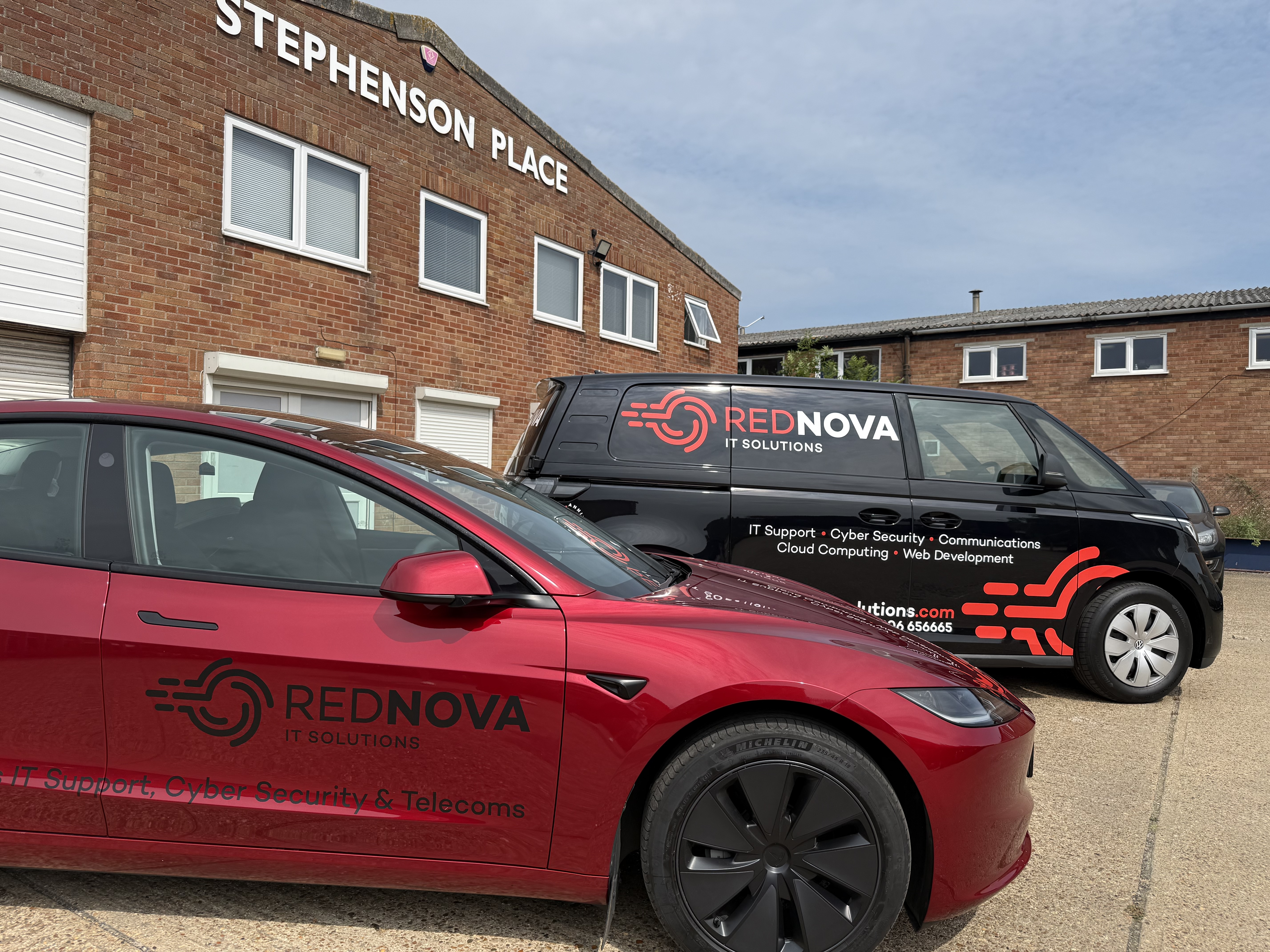 Red Nova vehicles outside Stephenson Place in Clacton-on-Sea